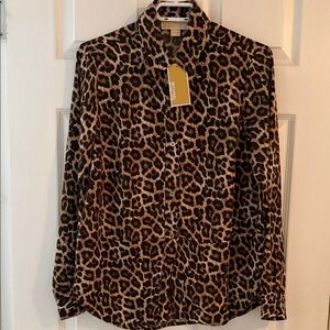 Michael Kors Leopard Print Button Down Shirt
